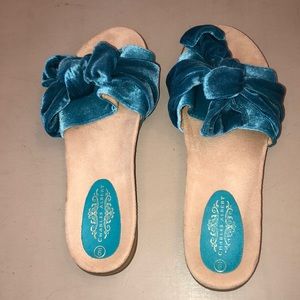 Teal velvet sandals